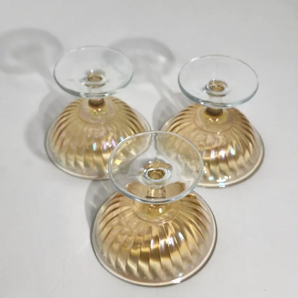 Imperial Glass Marigold Carnival Flare Rim Smooth Rays Stemmed Sherbet Lot Of 3